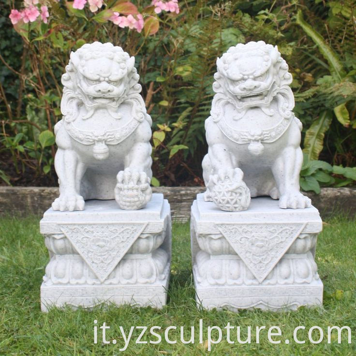 Chinese Marble Foo Dog Statue 